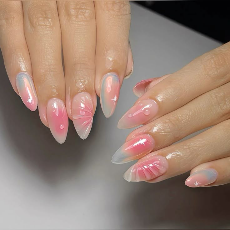 Rose shimmer butterfly manicure